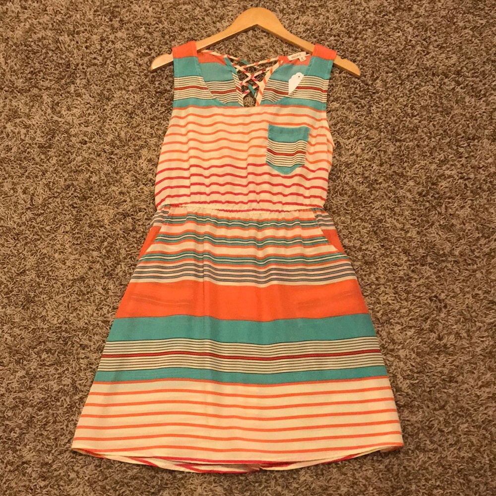 MAKE AN OFFER - Orange and turquoise summer dress